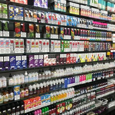 A vape/smoke shop wall displaying products